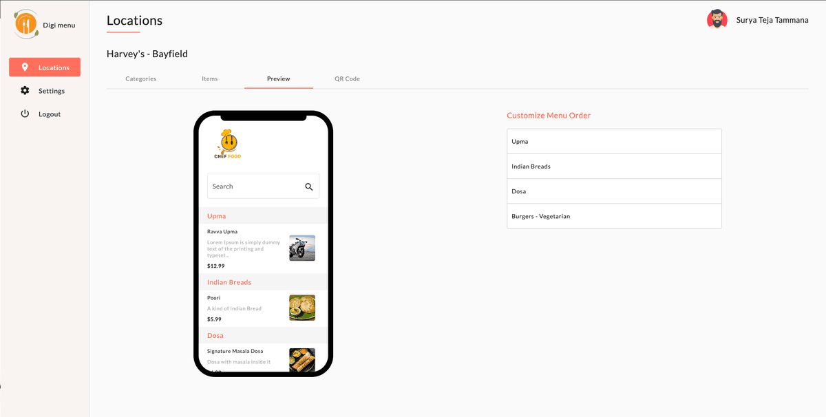 menu customization feature